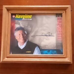 Mario Andretti signed wall hanging picture